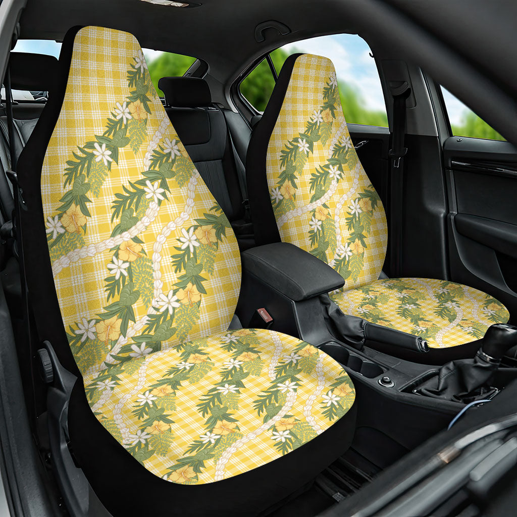 Aloha Puakenikeni Anthurium Pikake Lei Car Seat Cover Gold Hawaiian Palaka Pattern LT9 One Size Gold - Polynesian Pride