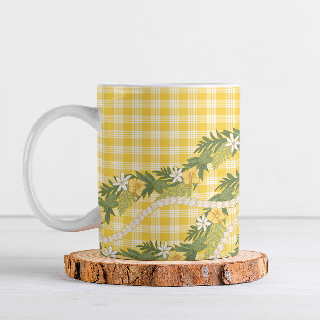 Aloha Puakenikeni Anthurium Pikake Lei Ceramic Mug Gold Hawaiian Palaka Pattern LT9 Gold - Polynesian Pride