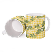 Aloha Puakenikeni Anthurium Pikake Lei Ceramic Mug Gold Hawaiian Palaka Pattern LT9 - Polynesian Pride