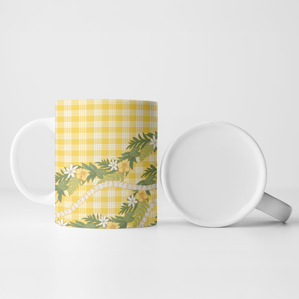 Aloha Puakenikeni Anthurium Pikake Lei Ceramic Mug Gold Hawaiian Palaka Pattern LT9 - Polynesian Pride