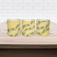Aloha Puakenikeni Anthurium Pikake Lei Ceramic Mug Gold Hawaiian Palaka Pattern LT9 - Polynesian Pride