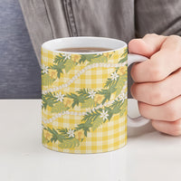 Aloha Puakenikeni Anthurium Pikake Lei Ceramic Mug Gold Hawaiian Palaka Pattern LT9 - Polynesian Pride
