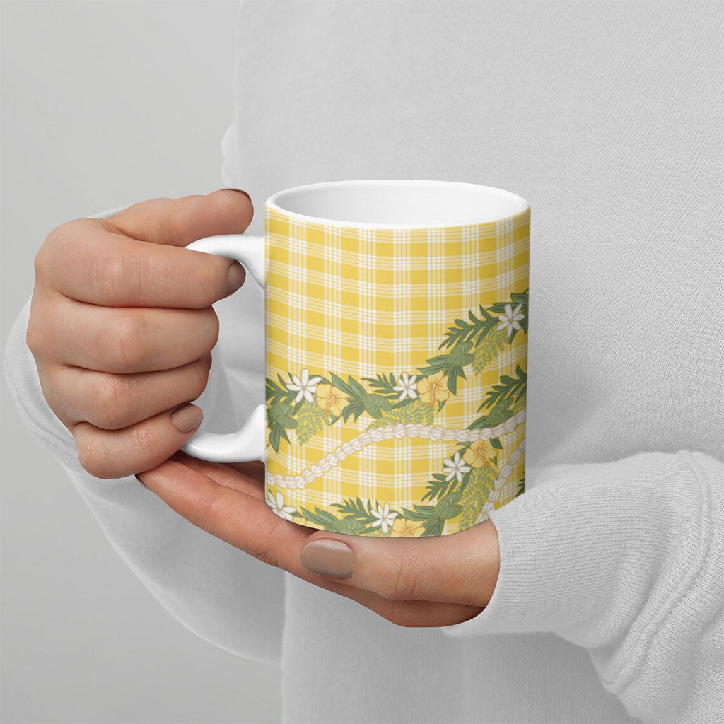 Aloha Puakenikeni Anthurium Pikake Lei Ceramic Mug Gold Hawaiian Palaka Pattern LT9 - Polynesian Pride
