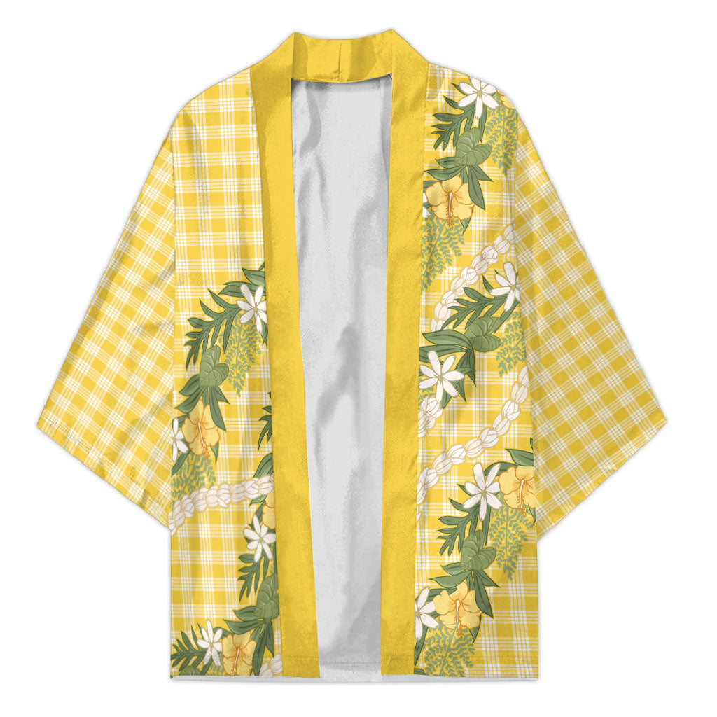 Aloha Puakenikeni Anthurium Pikake Lei Kimono Gold Hawaiian Palaka Pattern LT9 Unisex Gold - Polynesian Pride