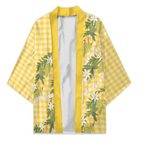 Aloha Puakenikeni Anthurium Pikake Lei Kimono Gold Hawaiian Palaka Pattern LT9 Unisex Gold - Polynesian Pride