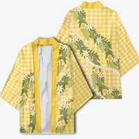Aloha Puakenikeni Anthurium Pikake Lei Kimono Gold Hawaiian Palaka Pattern LT9 - Polynesian Pride