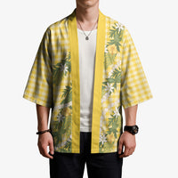 Aloha Puakenikeni Anthurium Pikake Lei Kimono Gold Hawaiian Palaka Pattern LT9 - Polynesian Pride