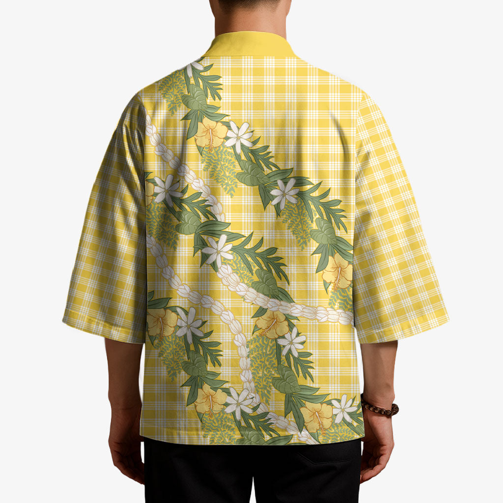 Aloha Puakenikeni Anthurium Pikake Lei Kimono Gold Hawaiian Palaka Pattern LT9 - Polynesian Pride