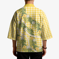 Aloha Puakenikeni Anthurium Pikake Lei Kimono Gold Hawaiian Palaka Pattern LT9 - Polynesian Pride