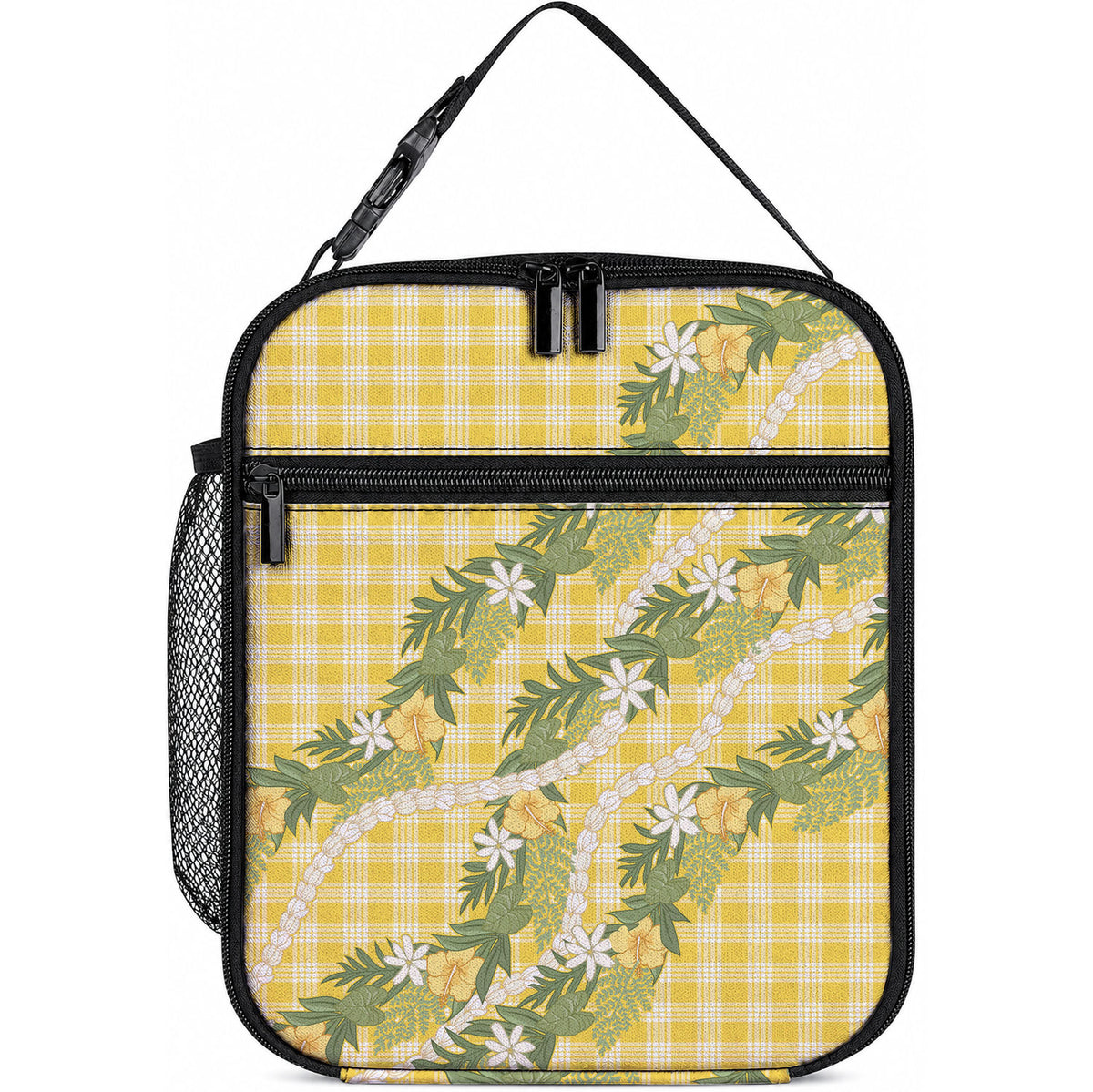 Aloha Puakenikeni Anthurium Pikake Lei Lunch Bag Gold Hawaiian Palaka Pattern LT9 10.2 × 8.3 × 4.3 inch Gold - Polynesian Pride