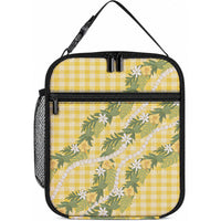 Aloha Puakenikeni Anthurium Pikake Lei Lunch Bag Gold Hawaiian Palaka Pattern LT9 10.2 × 8.3 × 4.3 inch Gold - Polynesian Pride