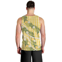 Aloha Puakenikeni Anthurium Pikake Lei Men Tank Top Gold Hawaiian Palaka Pattern LT9 - Polynesian Pride