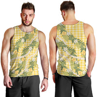 Aloha Puakenikeni Anthurium Pikake Lei Men Tank Top Gold Hawaiian Palaka Pattern LT9 - Polynesian Pride