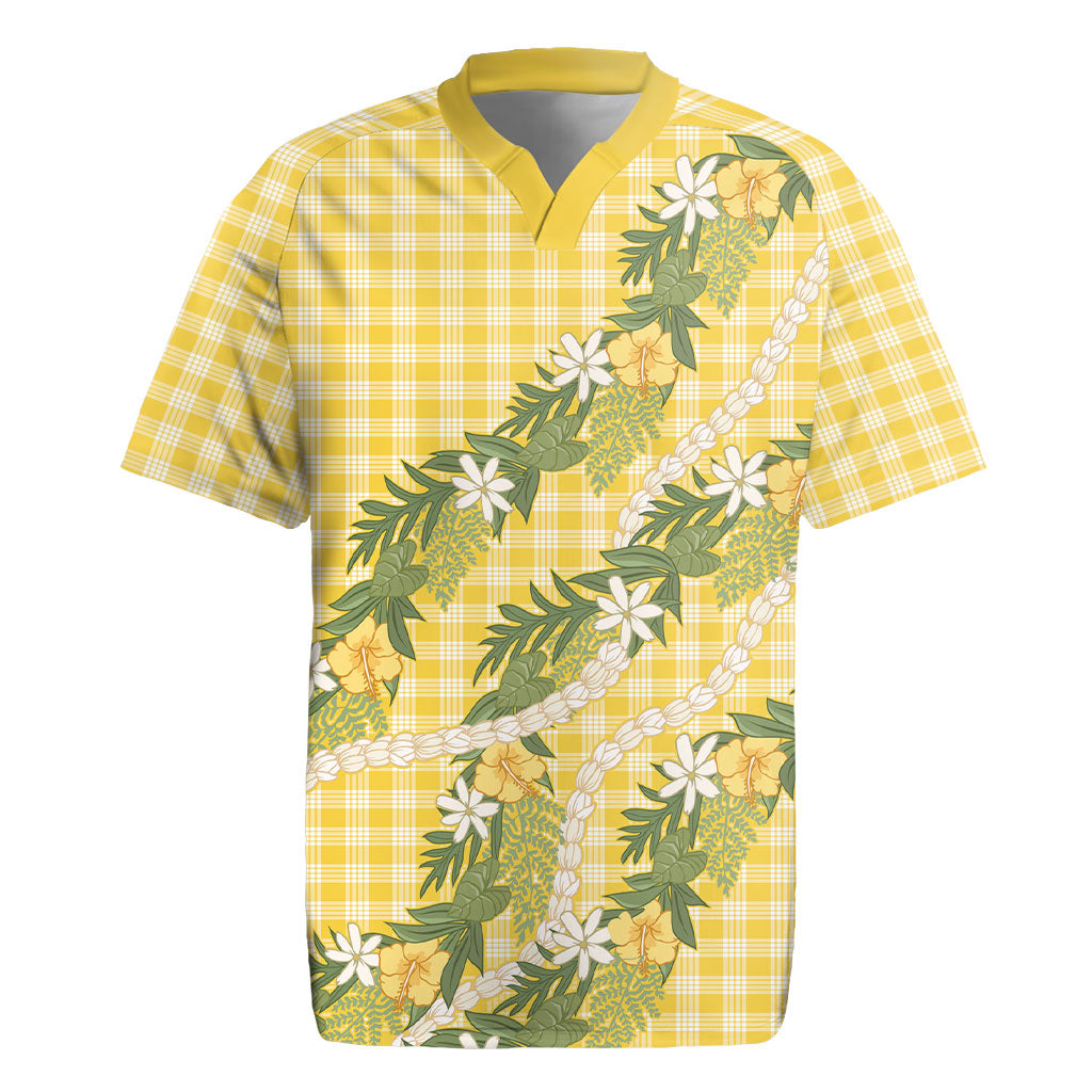 Aloha Puakenikeni Anthurium Pikake Lei Rugby Jersey Gold Hawaiian Palaka Pattern LT9 Gold - Polynesian Pride