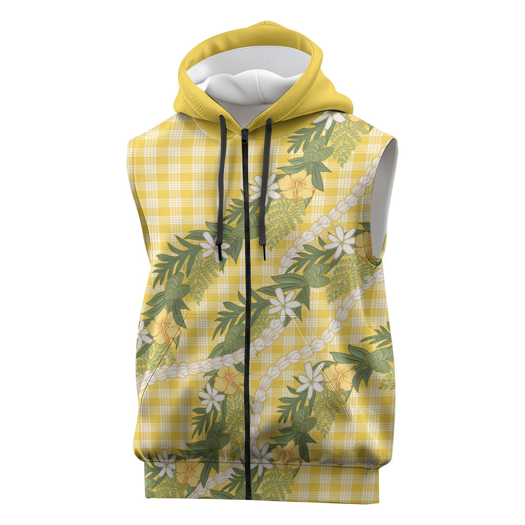 Aloha Puakenikeni Anthurium Pikake Lei Sleeveless Zip Hoodie Gold Hawaiian Palaka Pattern LT9 Gold - Polynesian Pride