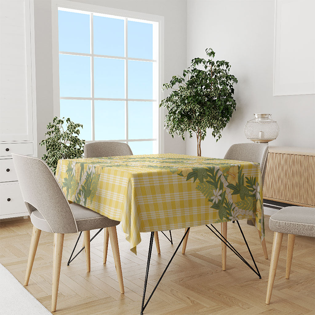 Aloha Puakenikeni Anthurium Pikake Lei Tablecloth Gold Hawaiian Palaka Pattern LT9 - Polynesian Pride
