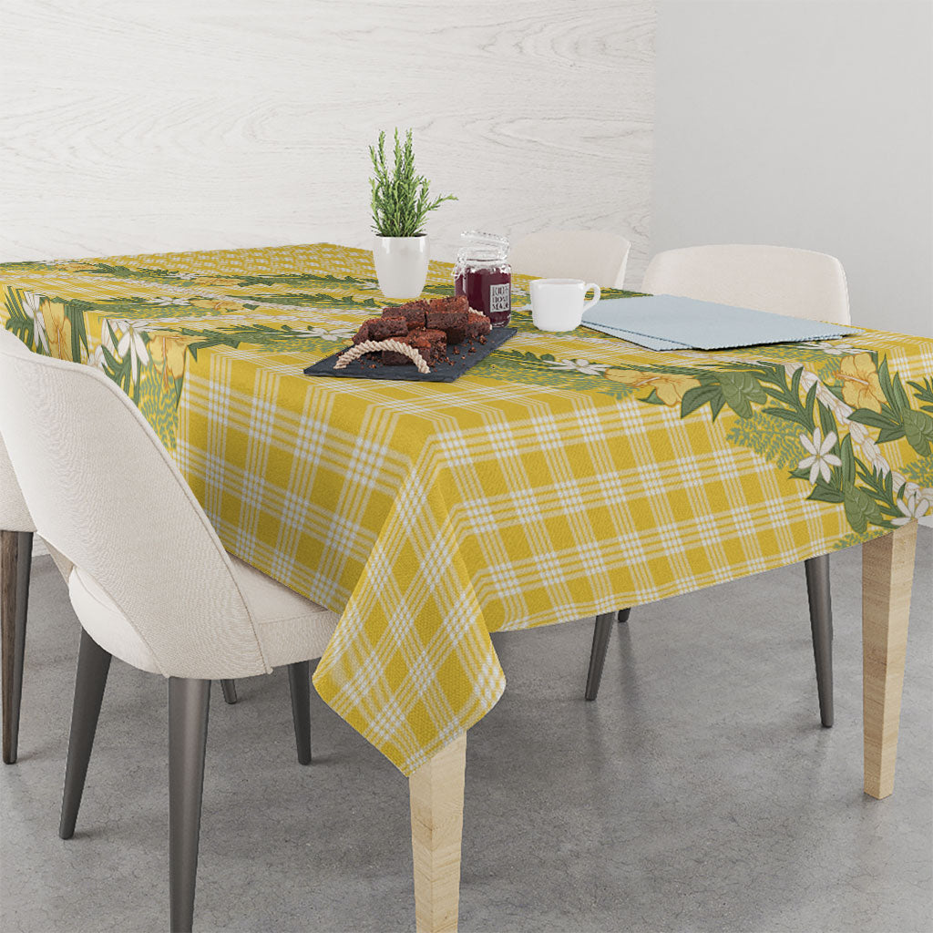 Aloha Puakenikeni Anthurium Pikake Lei Tablecloth Gold Hawaiian Palaka Pattern LT9 - Polynesian Pride