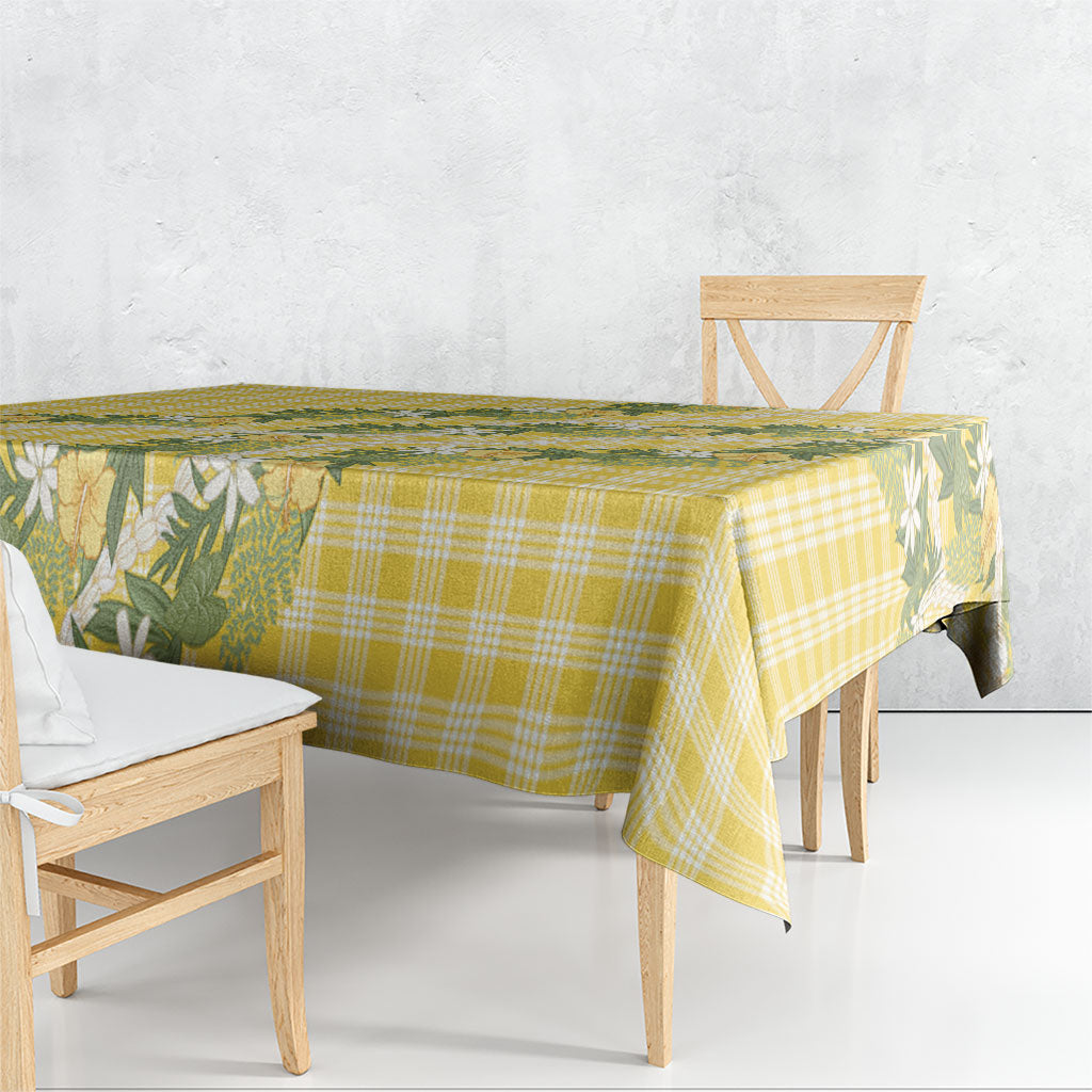 Aloha Puakenikeni Anthurium Pikake Lei Tablecloth Gold Hawaiian Palaka Pattern LT9 - Polynesian Pride