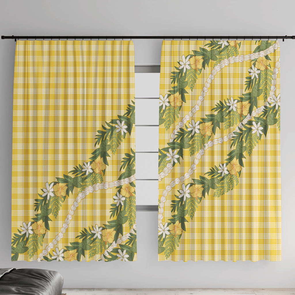 Aloha Puakenikeni Anthurium Pikake Lei Window Curtain Gold Hawaiian Palaka Pattern LT9 With Hooks Gold - Polynesian Pride