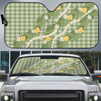 Aloha Puakenikeni Anthurium Pikake Lei Auto Sun Shade Green Hawaiian Palaka Pattern LT9 Green - Polynesian Pride