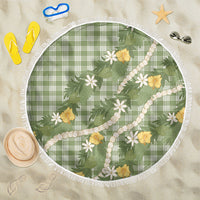Aloha Puakenikeni Anthurium Pikake Lei Beach Blanket Green Hawaiian Palaka Pattern LT9 One Size 150cm Green - Polynesian Pride