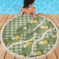 Aloha Puakenikeni Anthurium Pikake Lei Beach Blanket Green Hawaiian Palaka Pattern LT9 - Polynesian Pride