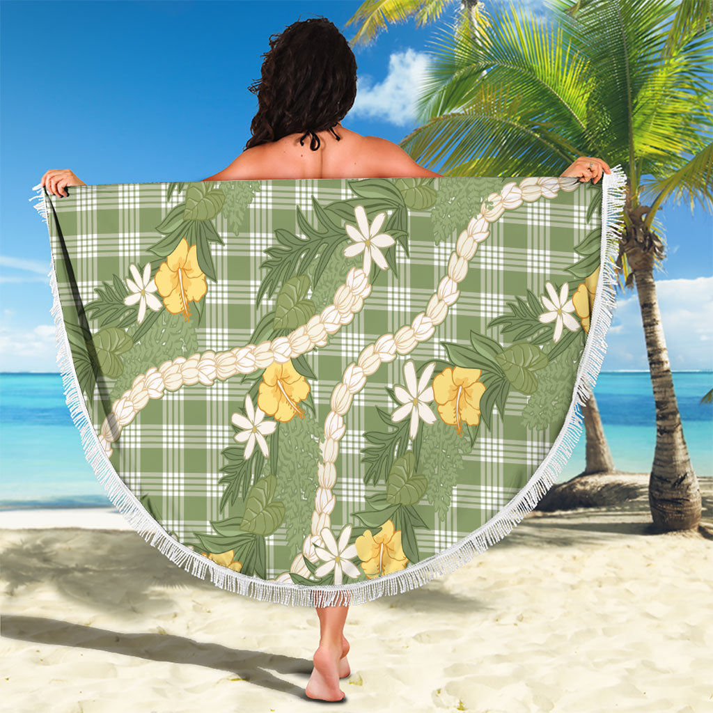 Aloha Puakenikeni Anthurium Pikake Lei Beach Blanket Green Hawaiian Palaka Pattern LT9 - Polynesian Pride