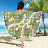 Aloha Puakenikeni Anthurium Pikake Lei Beach Blanket Green Hawaiian Palaka Pattern LT9 - Polynesian Pride