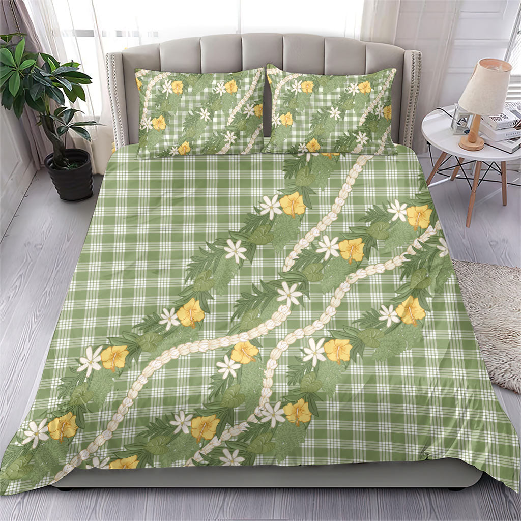 Aloha Puakenikeni Anthurium Pikake Lei Bedding Set Green Hawaiian Palaka Pattern LT9 - Polynesian Pride