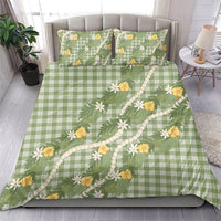 Aloha Puakenikeni Anthurium Pikake Lei Bedding Set Green Hawaiian Palaka Pattern LT9 - Polynesian Pride