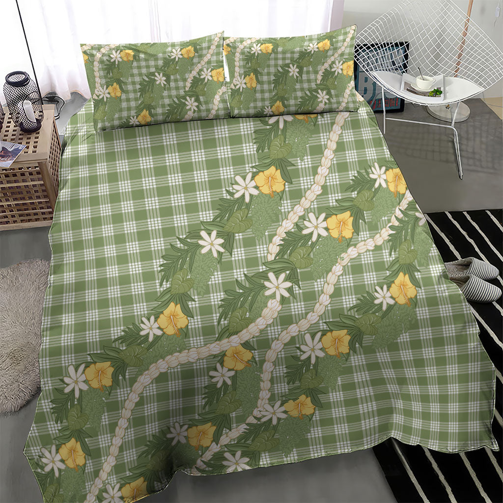 Aloha Puakenikeni Anthurium Pikake Lei Bedding Set Green Hawaiian Palaka Pattern LT9 - Polynesian Pride