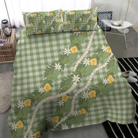 Aloha Puakenikeni Anthurium Pikake Lei Bedding Set Green Hawaiian Palaka Pattern LT9 - Polynesian Pride
