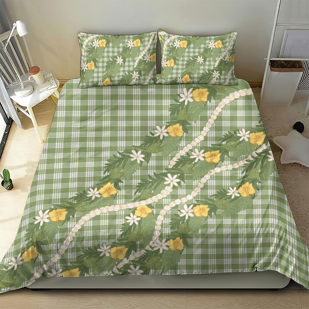 Aloha Puakenikeni Anthurium Pikake Lei Bedding Set Green Hawaiian Palaka Pattern LT9 - Polynesian Pride