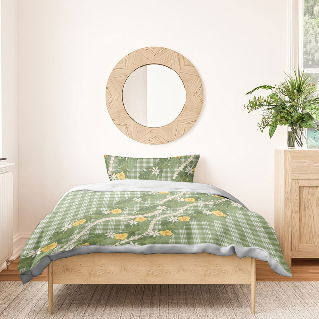 Aloha Puakenikeni Anthurium Pikake Lei Bedding Set Green Hawaiian Palaka Pattern LT9 - Polynesian Pride