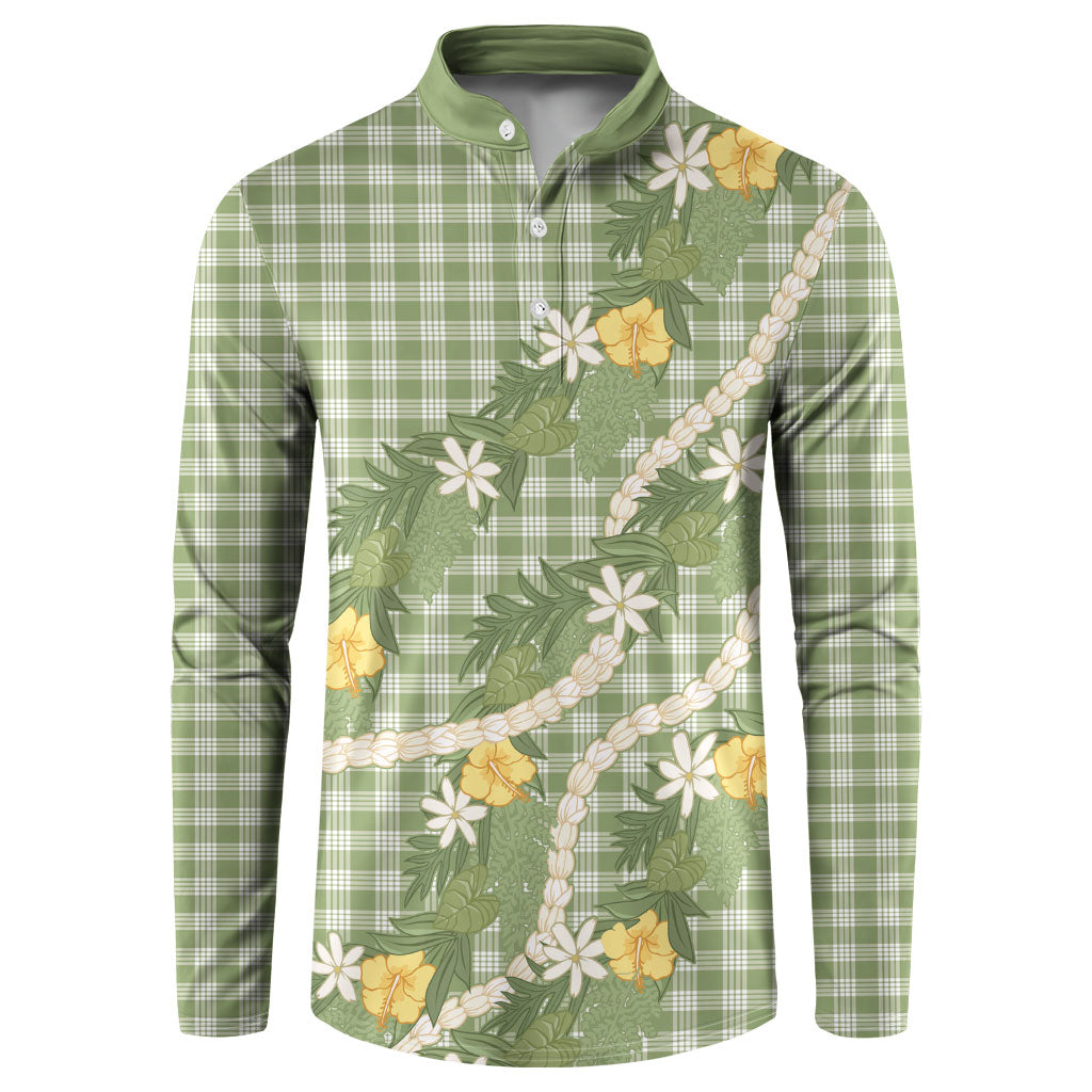Aloha Puakenikeni Anthurium Pikake Lei Button Sweatshirt Green Hawaiian Palaka Pattern LT9 Green - Polynesian Pride