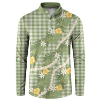 Aloha Puakenikeni Anthurium Pikake Lei Button Sweatshirt Green Hawaiian Palaka Pattern LT9 Green - Polynesian Pride