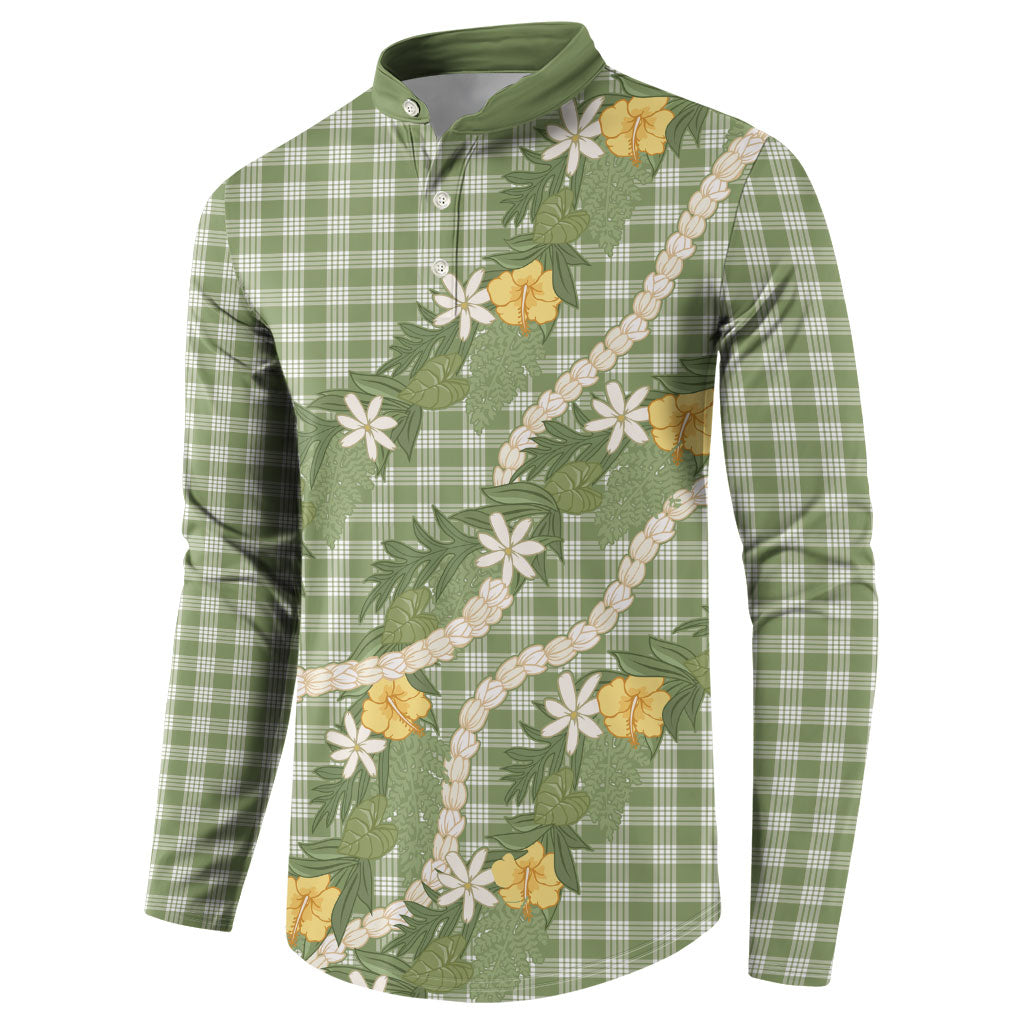Aloha Puakenikeni Anthurium Pikake Lei Button Sweatshirt Green Hawaiian Palaka Pattern LT9 - Polynesian Pride