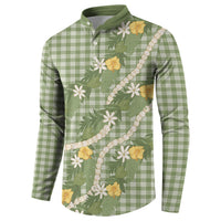 Aloha Puakenikeni Anthurium Pikake Lei Button Sweatshirt Green Hawaiian Palaka Pattern LT9 - Polynesian Pride