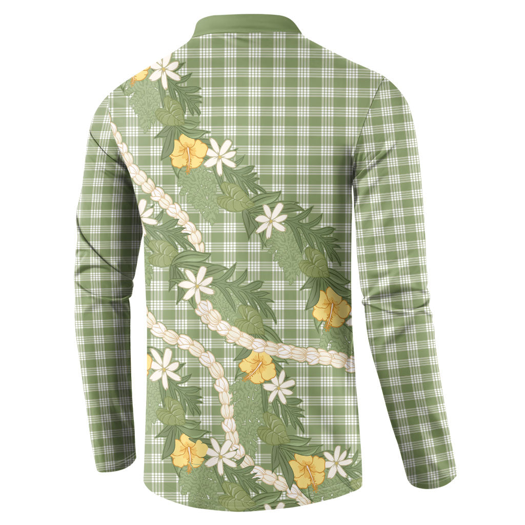 Aloha Puakenikeni Anthurium Pikake Lei Button Sweatshirt Green Hawaiian Palaka Pattern LT9 - Polynesian Pride