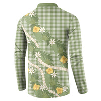 Aloha Puakenikeni Anthurium Pikake Lei Button Sweatshirt Green Hawaiian Palaka Pattern LT9 - Polynesian Pride