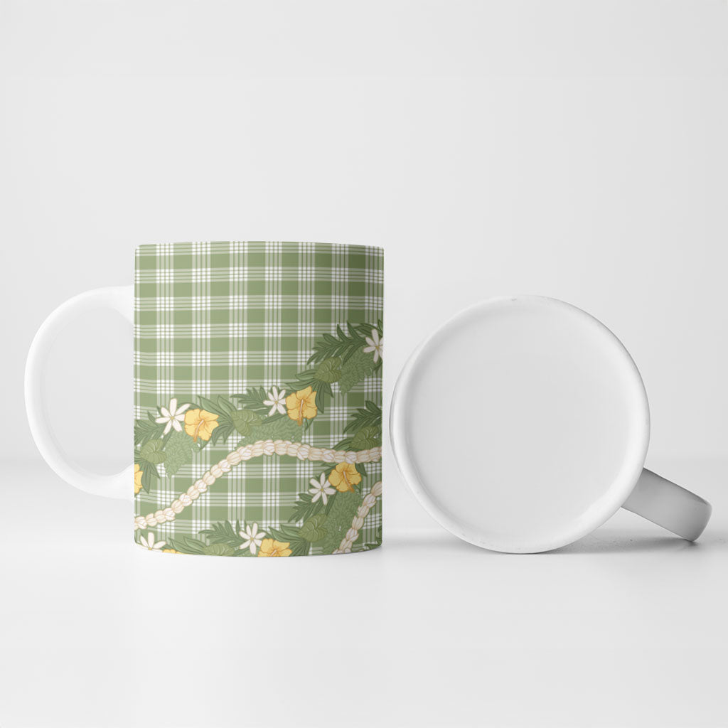 Aloha Puakenikeni Anthurium Pikake Lei Ceramic Mug Green Hawaiian Palaka Pattern LT9 - Polynesian Pride