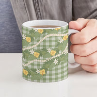 Aloha Puakenikeni Anthurium Pikake Lei Ceramic Mug Green Hawaiian Palaka Pattern LT9 - Polynesian Pride