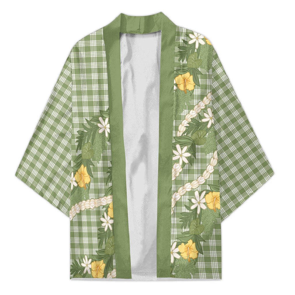 Aloha Puakenikeni Anthurium Pikake Lei Kimono Green Hawaiian Palaka Pattern LT9 Unisex Green - Polynesian Pride