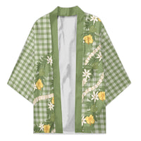 Aloha Puakenikeni Anthurium Pikake Lei Kimono Green Hawaiian Palaka Pattern LT9 Unisex Green - Polynesian Pride