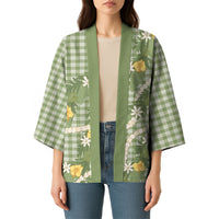 Aloha Puakenikeni Anthurium Pikake Lei Kimono Green Hawaiian Palaka Pattern LT9 - Polynesian Pride