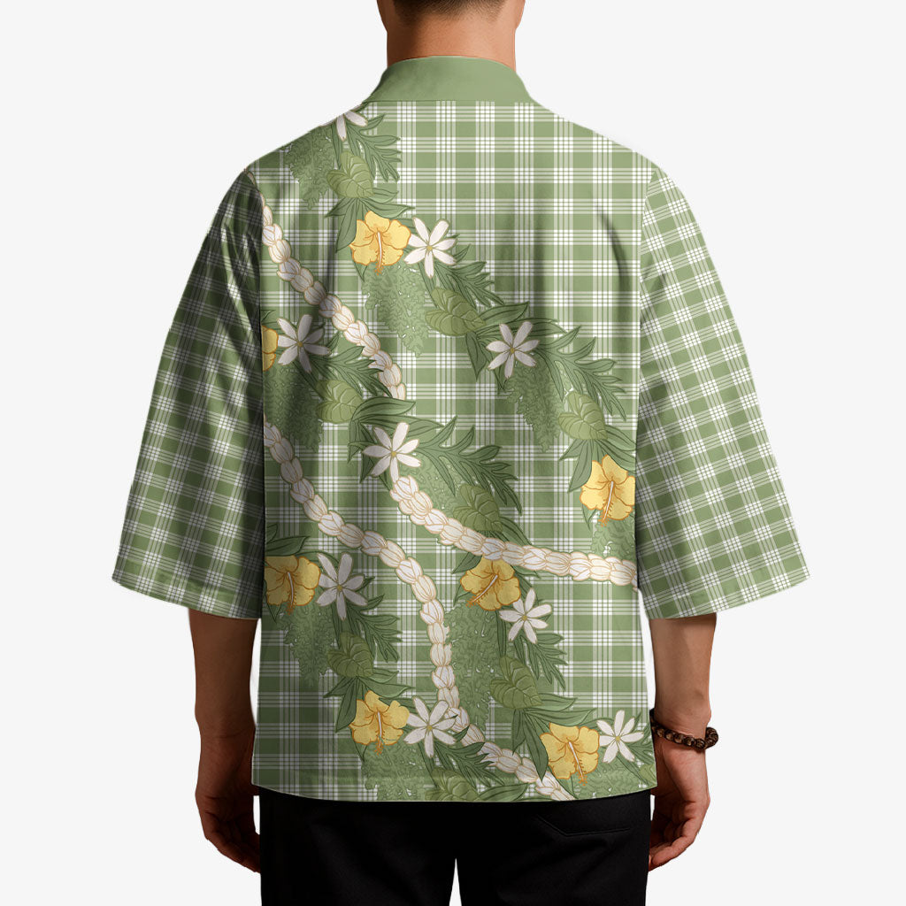 Aloha Puakenikeni Anthurium Pikake Lei Kimono Green Hawaiian Palaka Pattern LT9 - Polynesian Pride