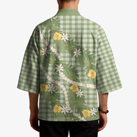 Aloha Puakenikeni Anthurium Pikake Lei Kimono Green Hawaiian Palaka Pattern LT9 - Polynesian Pride