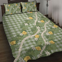 Aloha Puakenikeni Anthurium Pikake Lei Quilt Bed Set Green Hawaiian Palaka Pattern LT9 Green - Polynesian Pride