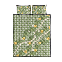 Aloha Puakenikeni Anthurium Pikake Lei Quilt Bed Set Green Hawaiian Palaka Pattern LT9 - Polynesian Pride