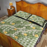 Aloha Puakenikeni Anthurium Pikake Lei Quilt Bed Set Green Hawaiian Palaka Pattern LT9 - Polynesian Pride